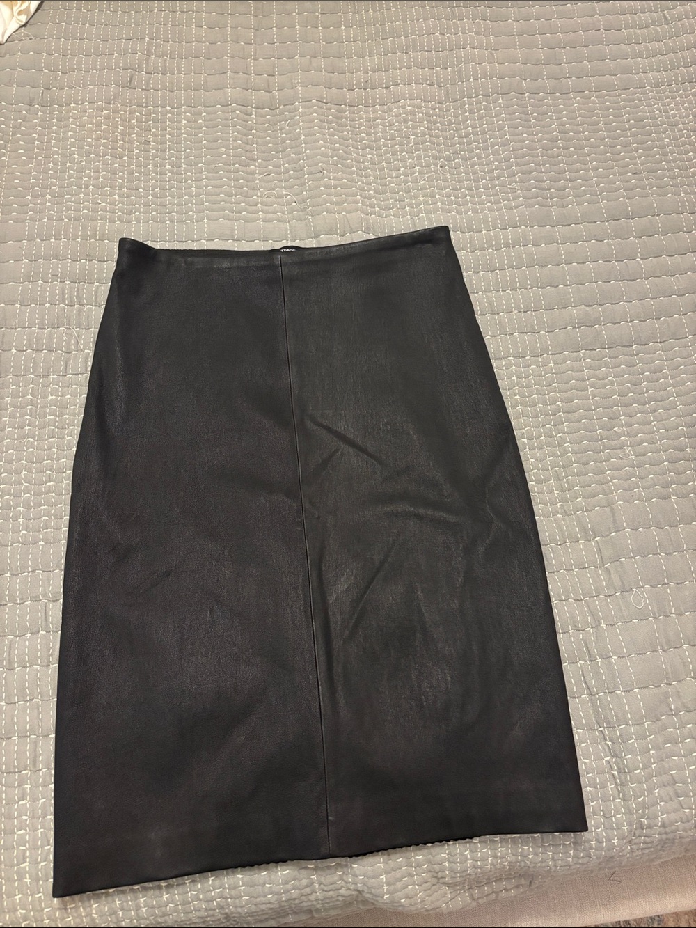 Theory Black Leather Pencil Skirt